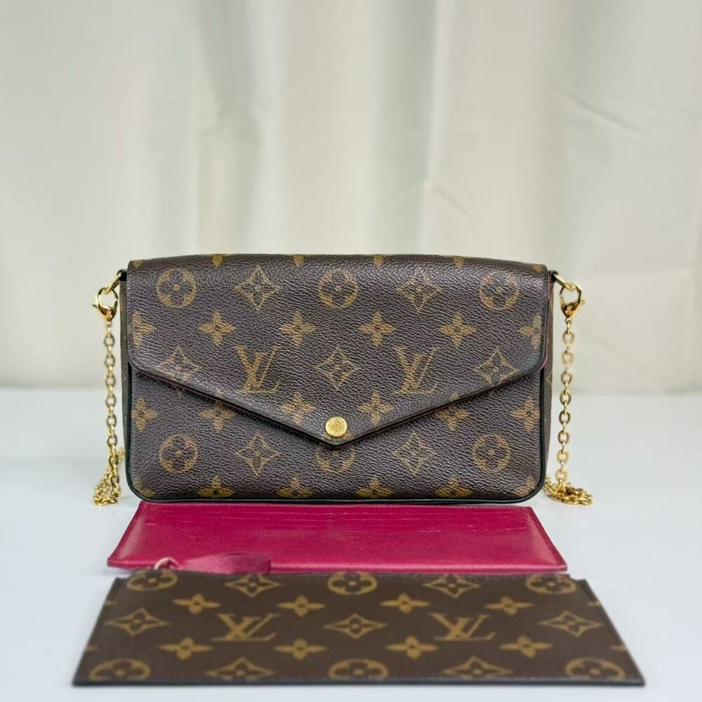 Louis Vuitton Monogram Canvas Felicie Shoulder Bag Crossbody with Gold Chains